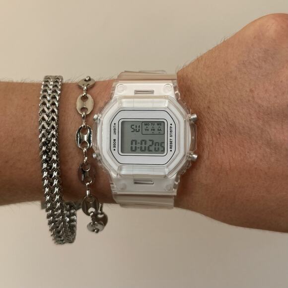 Clear Digital Watch White Accents Unisex Y2K Style Quartz New - Picture 1 of 12